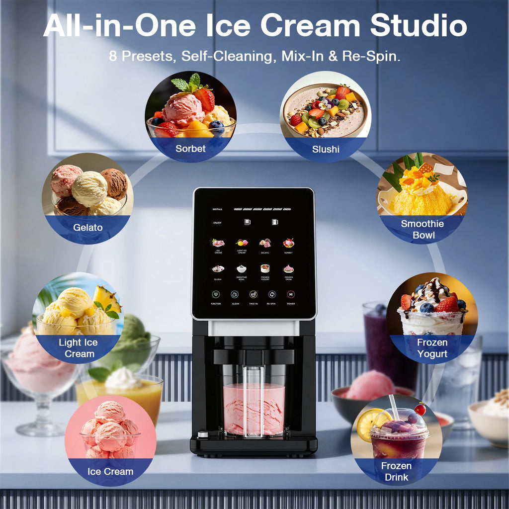 Machine à Crème Glacée 10-en-1 | Glace, Gelato, Sorbet & Smoothie Bowl en Quelques Minutes