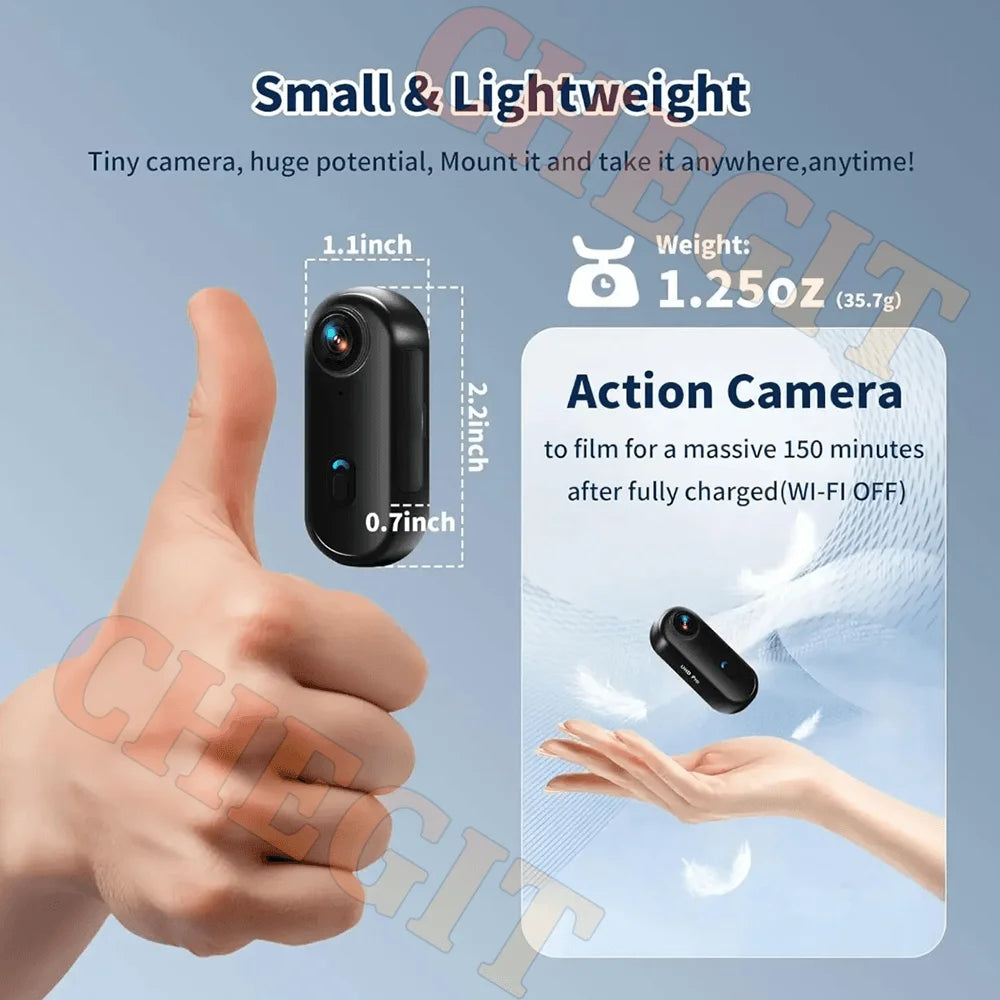Mini caméra d'action 4K portable magnétique pour vlog, enregistreur corporel et pectoral, WiFi sans fil, étanche, pour casque, vélo et sports