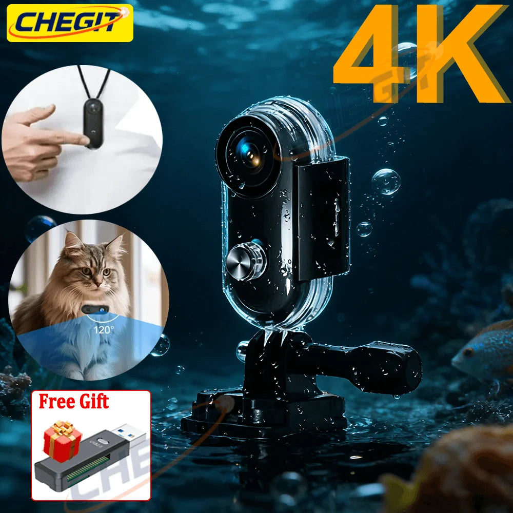 Mini caméra d'action 4K portable magnétique pour vlog, enregistreur corporel et pectoral, WiFi sans fil, étanche, pour casque, vélo et sports