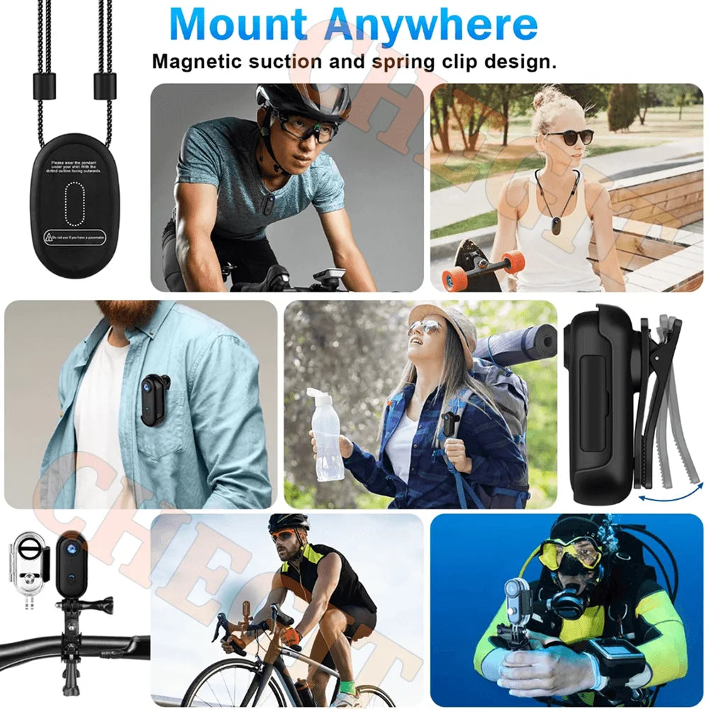 Mini caméra d'action 4K portable magnétique pour vlog, enregistreur corporel et pectoral, WiFi sans fil, étanche, pour casque, vélo et sports