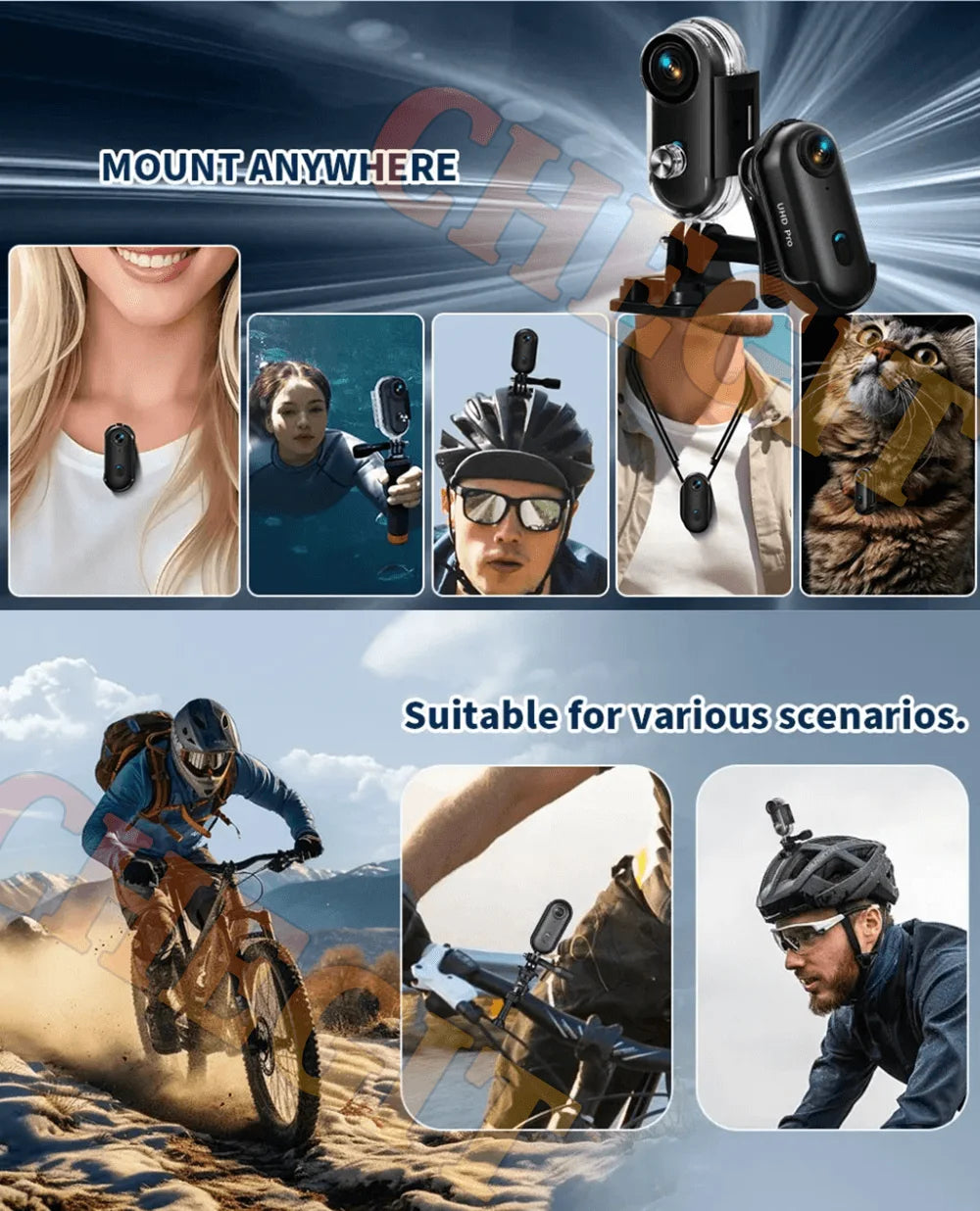 Mini caméra d'action 4K portable magnétique pour vlog, enregistreur corporel et pectoral, WiFi sans fil, étanche, pour casque, vélo et sports