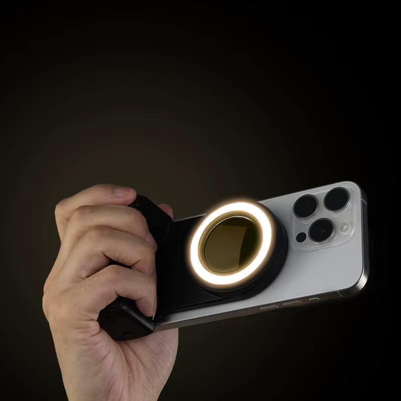 Grip MagSafe 2025 avec Déclencheur Bluetooth & Lumière LED – Stabilisateur Photo/Vidéo pour iPhone & Android